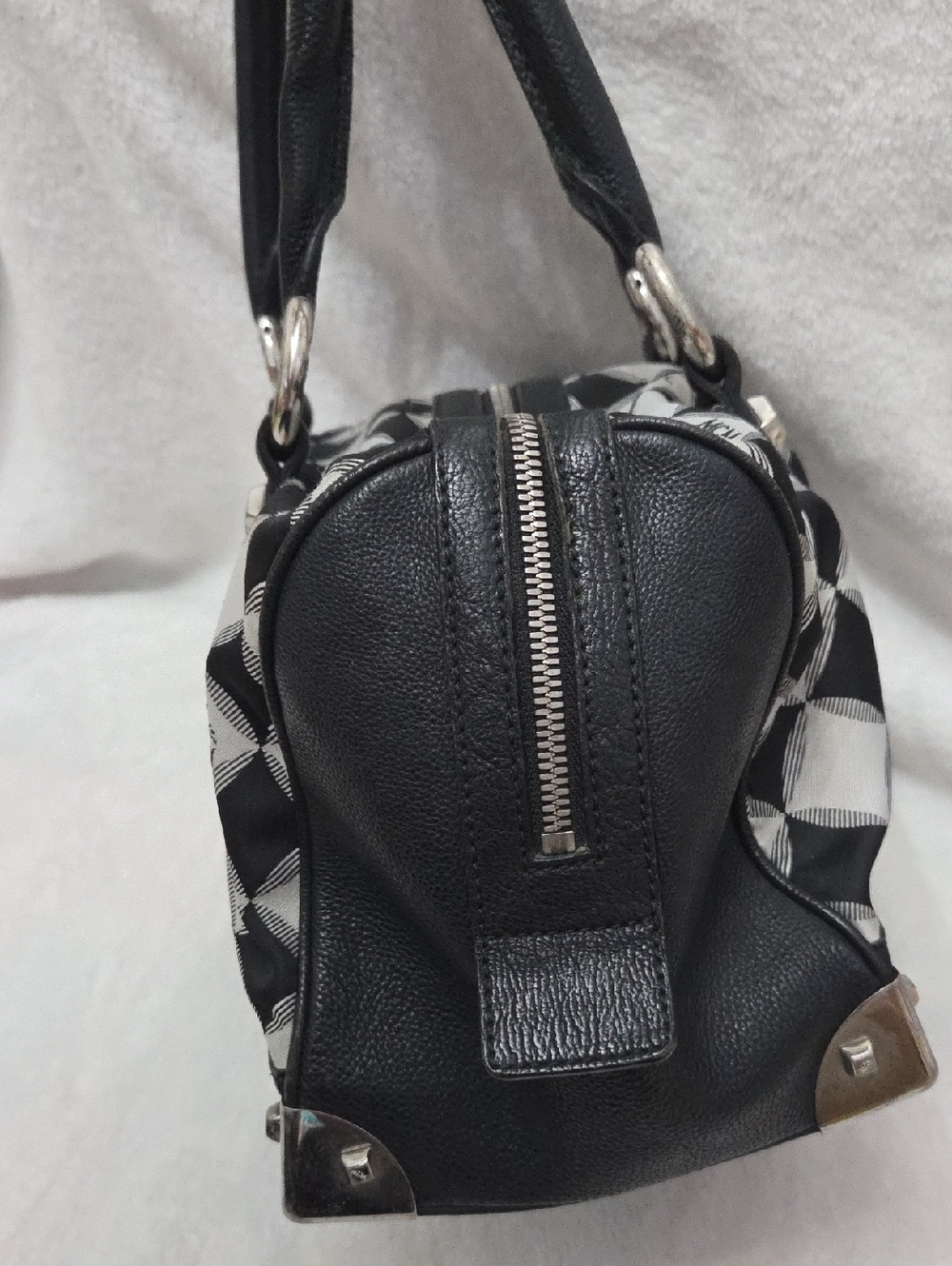 MCM Black and White Checkered Logo Satchel - Picture 3 of 14